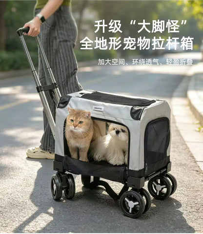 Large Wheel Breathable Pet Rolling Carrier Large Capacity Travel Bag For Two Cats Dogs Portable Car Pet Stroller