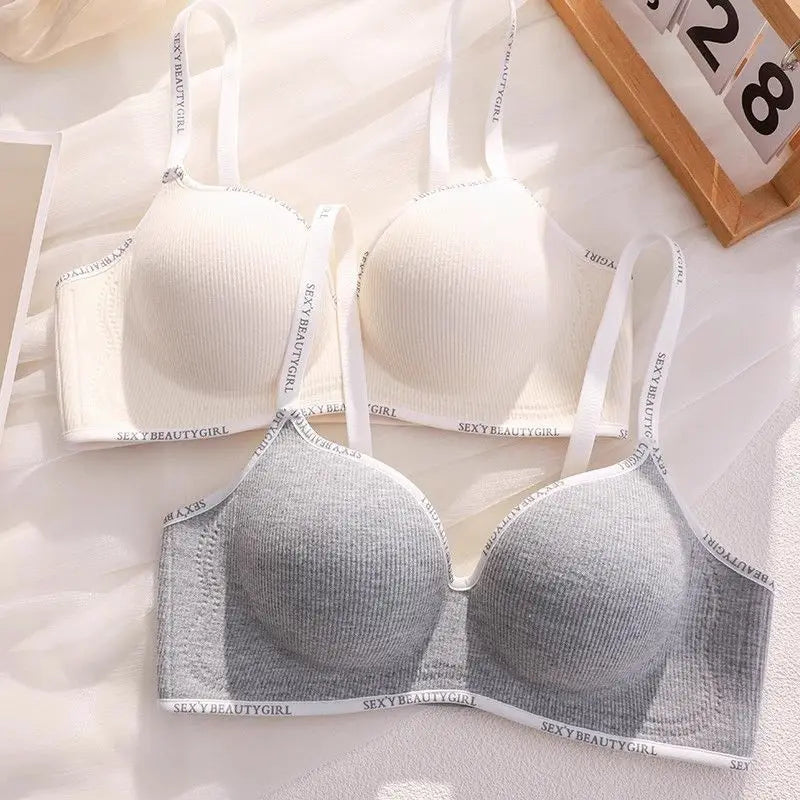 6cm Thickened Push-Up Bra for Small Chest Wireless No Steel Ring Letter Print Adjustable Straps Anti-Slip Pads Seamless Lingerie