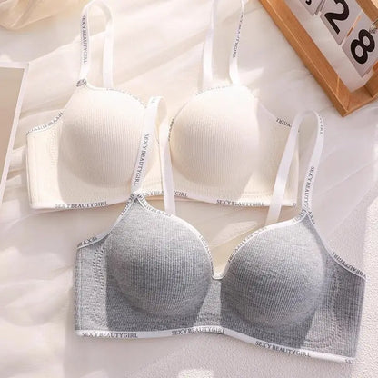 6cm Thickened Push-Up Bra for Small Chest Wireless No Steel Ring Letter Print Adjustable Straps Anti-Slip Pads Seamless Lingerie