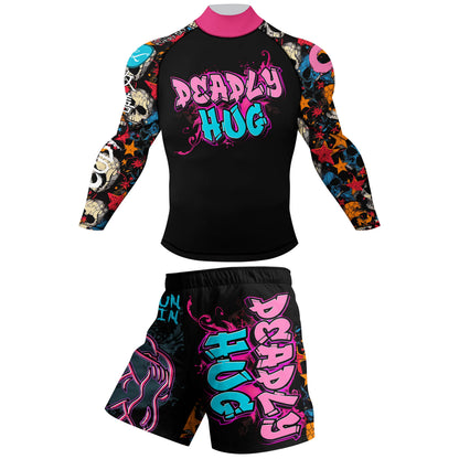 Cody Lundin New Designs Customized Short Sleeves Polyester Stretchy Rash Guards Shorts MMA BJJ Sets With Rubber Waistband