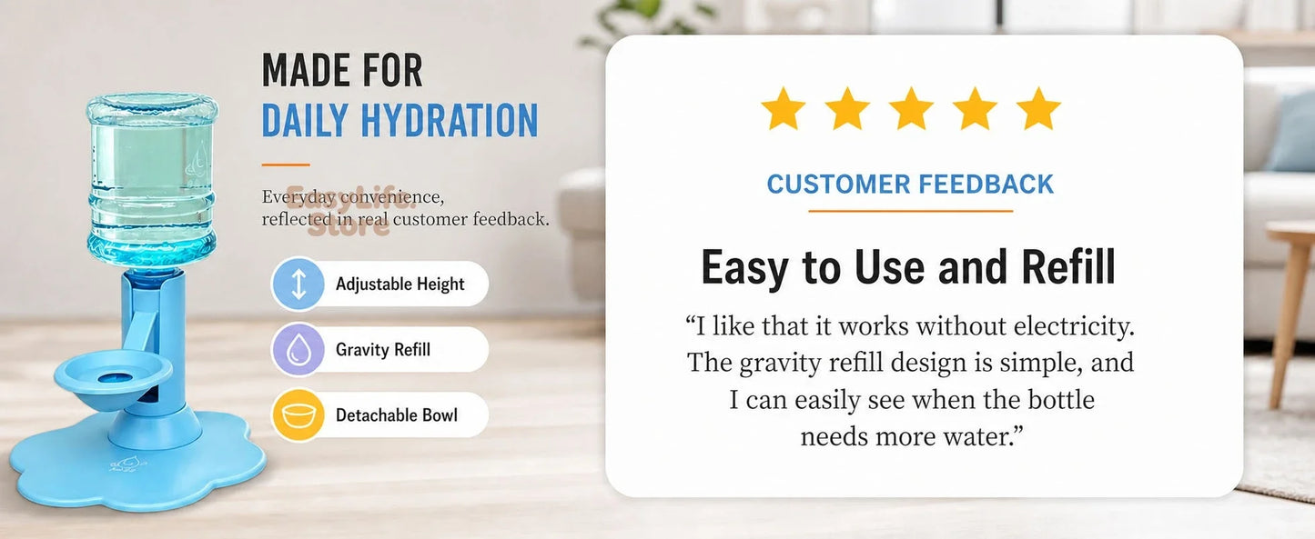 Automatic Cat Dog Water Dispenser No Electricity No Filter Adjustable Height Gravity Pet Water Fountain for Cats and Small Dogs