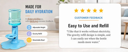 Automatic Cat Dog Water Dispenser No Electricity No Filter Adjustable Height Gravity Pet Water Fountain for Cats and Small Dogs