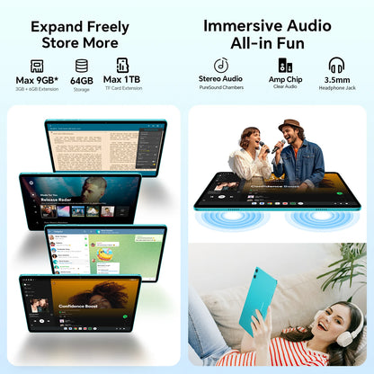 Teclast P33 10.1 Inch Tablet, Android 15, Max 9Gb Ram 64Gb Rom, Wifi 6, 6000Mah Type-C, Dual Camera, Metal Body, Allwinner A333