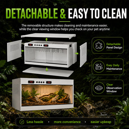 Stackable PVC Reptile Terrarium, Tempered Glass Bearded Dragon Tank – Heavy Duty Enclosure Habitat for Amphibians Reptilians Arachnids