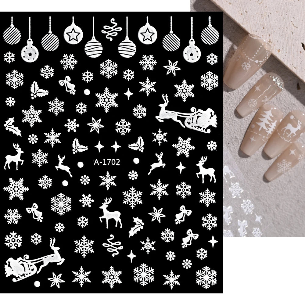 1sheet 3D White Snowflakes Nail Stickers for Christmas Winter Snow Flower Self-adhesive Nail Art Decals DIY Manicure Decorations