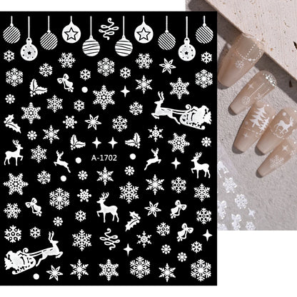 1sheet 3D White Snowflakes Nail Stickers for Christmas Winter Snow Flower Self-adhesive Nail Art Decals DIY Manicure Decorations