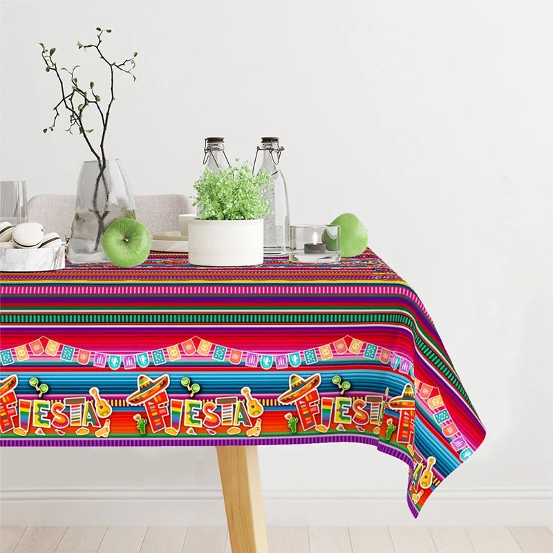 Mexican Stripes Plastic Tablecloth Holiday Party Decor Day of The Dead Waterproof Rectangle Tablecloth Mexican Fiesta Decoration