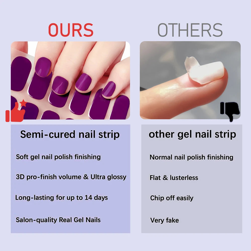 16Tips French Semi-Cured Gel Nail Wraps Sticker Pure Color Full Cover UV Gel Nail Polish Wraps Long-Lasting Nail Extension Decal