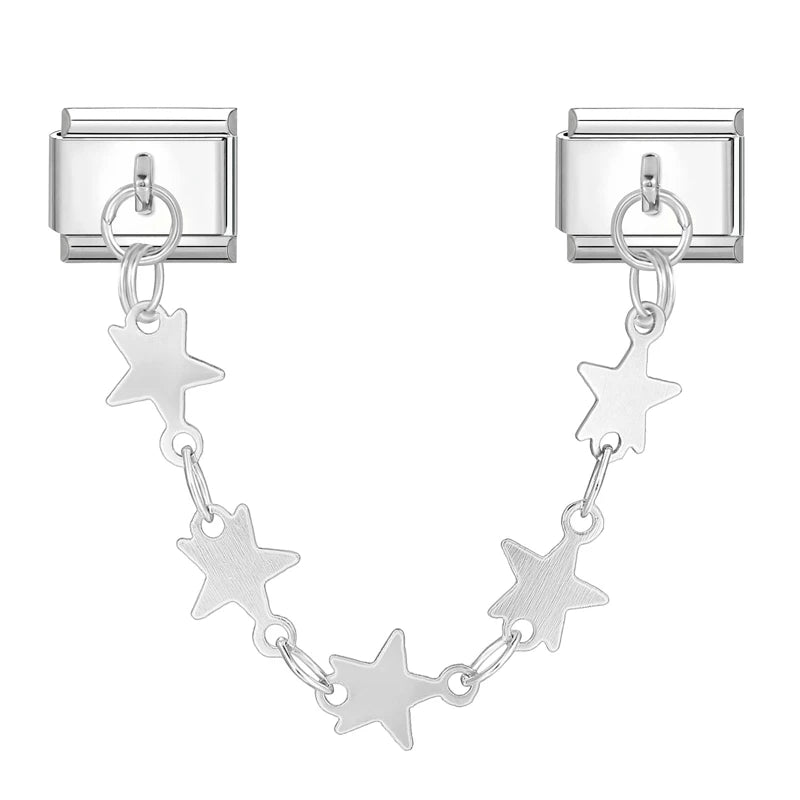 Tassel Chain Butterfly Flowers Star Moon Heart Zircon Italian Charm Links Fit 9mm Bracelet Stainless Steel DIY Jewelry Making