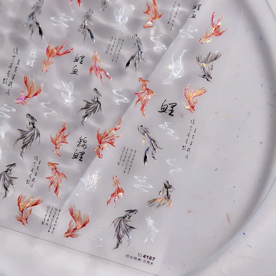 Thin Tough Stickers Cute 5D Koi Fish Self Adhesive Nail Art 3D Decorations Stickers DIY Luxury Fish Manicure Design Nails Decals