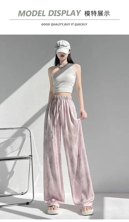 Summer Loose Straight Casual Draped Ice Silk Tie-Dye Wide-Leg Pants Grils Mosquito-proof Casual Trousers Women's Wide-leg Pants