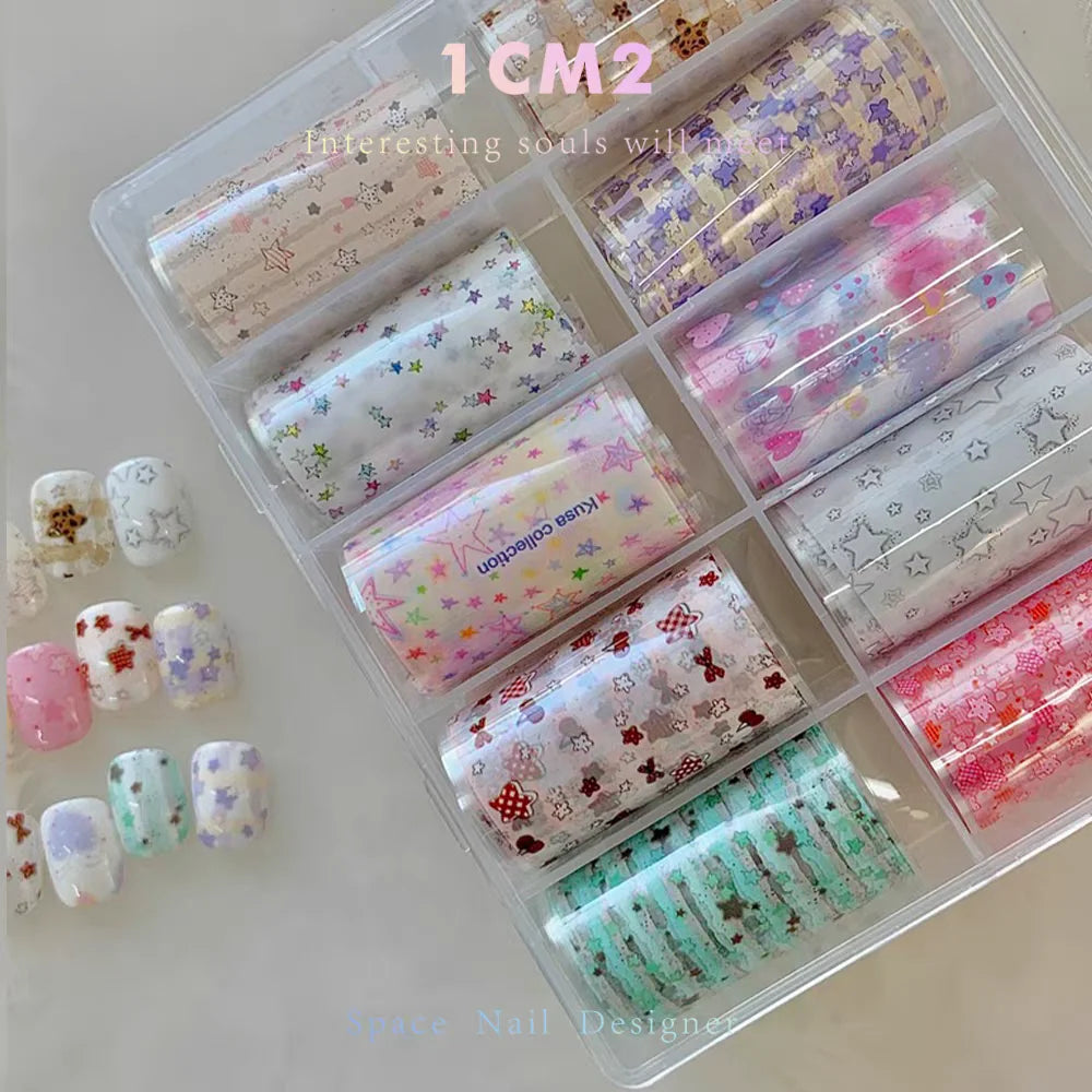 10Rolls Plaid Thousand-Bird Bow  Stars Nail Foils Transfer Paper  Nail Art Stickers  Manicure Set Decal  Nails Decoration