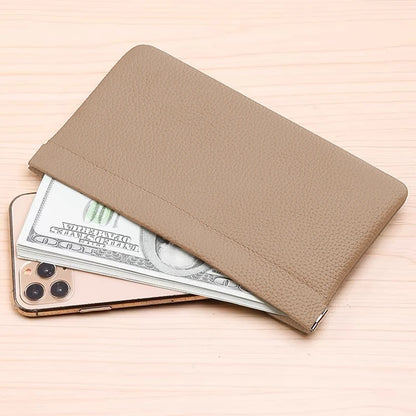 Self‑Closing Artificial Leather Long Wallet Passport Driver's License ID Holder Headphone Data Cable Storage Cash Pouch