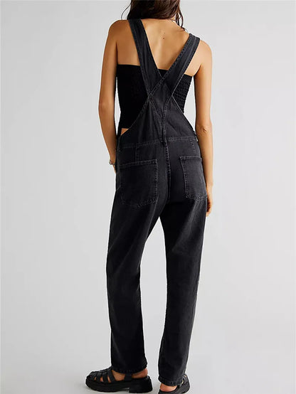 Fashion Jeans Overalls for Women Loose Fit Classic Bib Casual Jean Stretchy Denim Overall Jumpsuit Tapered Leg Jean Pants