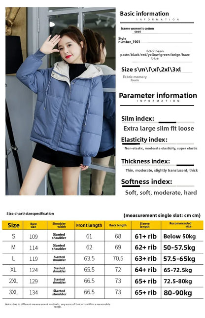 Women's Thickened Cotton Jacket Bread Style Loose Fit Short Coat Winter Outerwear Korean Version Student Friendly Zipper Closure