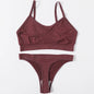 Women Seamless Bra And Panties Set Wire Free Bralette High Leg Cut Thongs Comfort Ribbed Unlined Underwear Sexy Lingerie Set