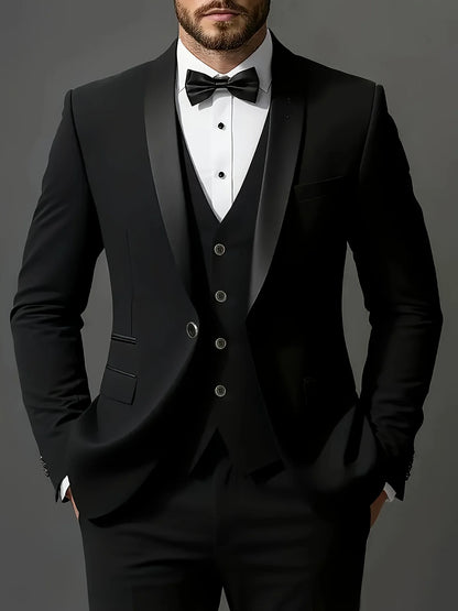 Men's 3pcs Suit Set, Jacket + Vest + Pants, Fashionable High-Quality, Suitable for Weddings, Parties and Formal Occasions