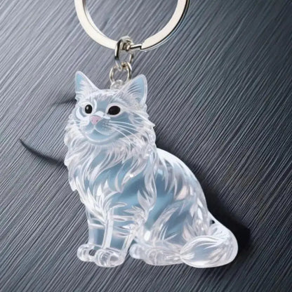Cute Animal Fur Capsule Keychain, Transparent Cat Hair Bag Pendant, Souvenir Collection and Gift Decorative Accessory
