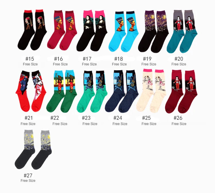 1 Pair Autumn Winter Retro Men Socks Couple Socks New Art Van Gogh Mural World Famous Oil Painting Series Funny Socks