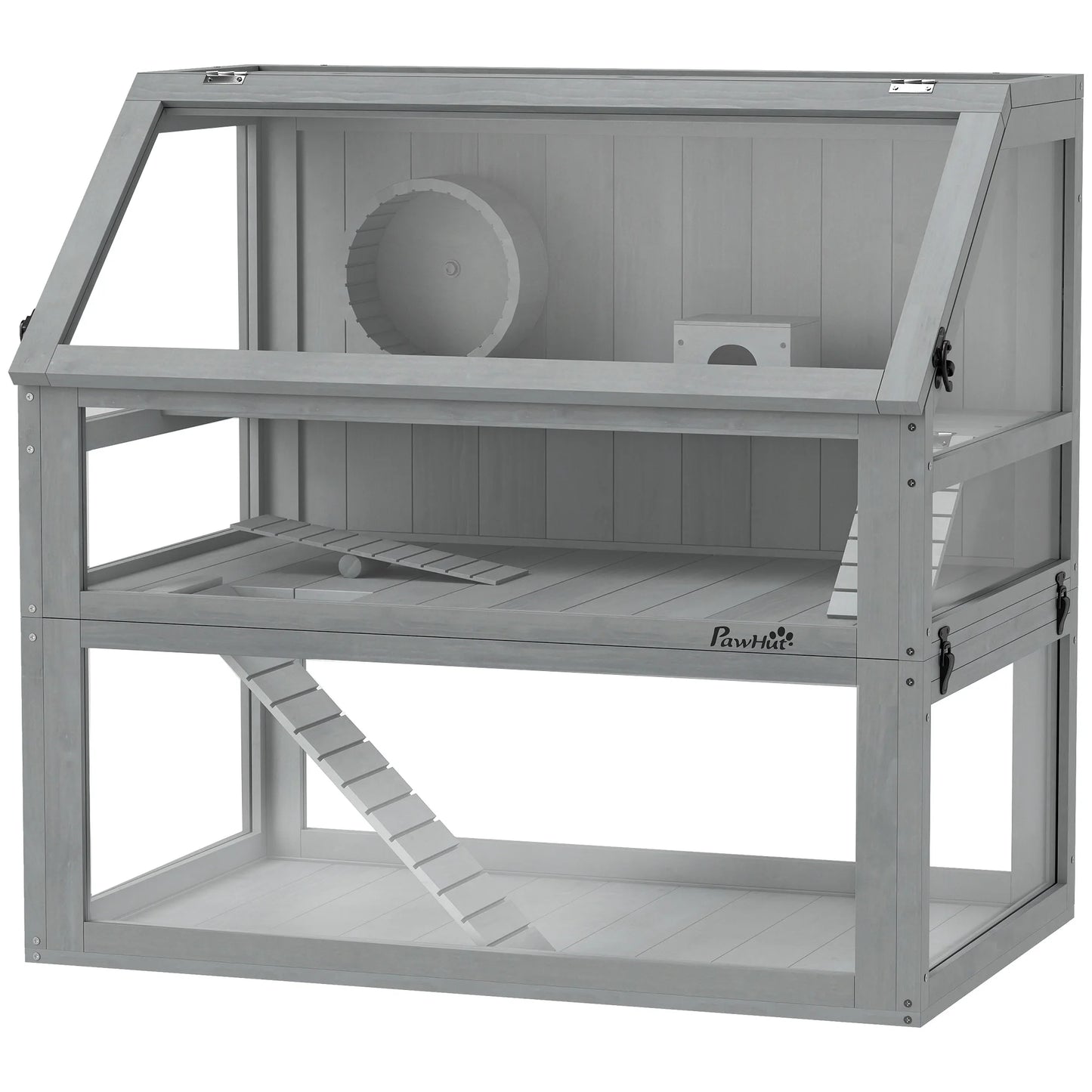 Wooden Hamster Cage 3 Story with Deep Base Removable Levels for Small Animals 80x50x76cm Light Gray
