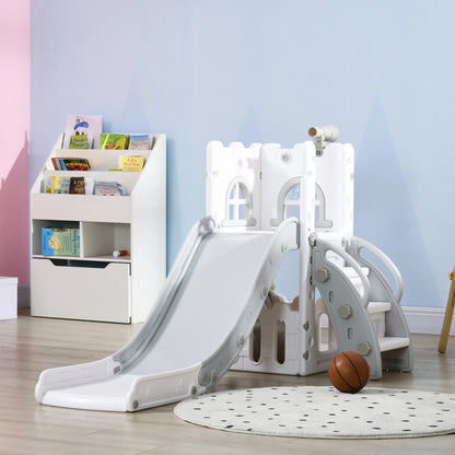 5-in-1 children’s slide, toddler slide with basketball hoop, gray telescopic play gym 70x177x92 cm