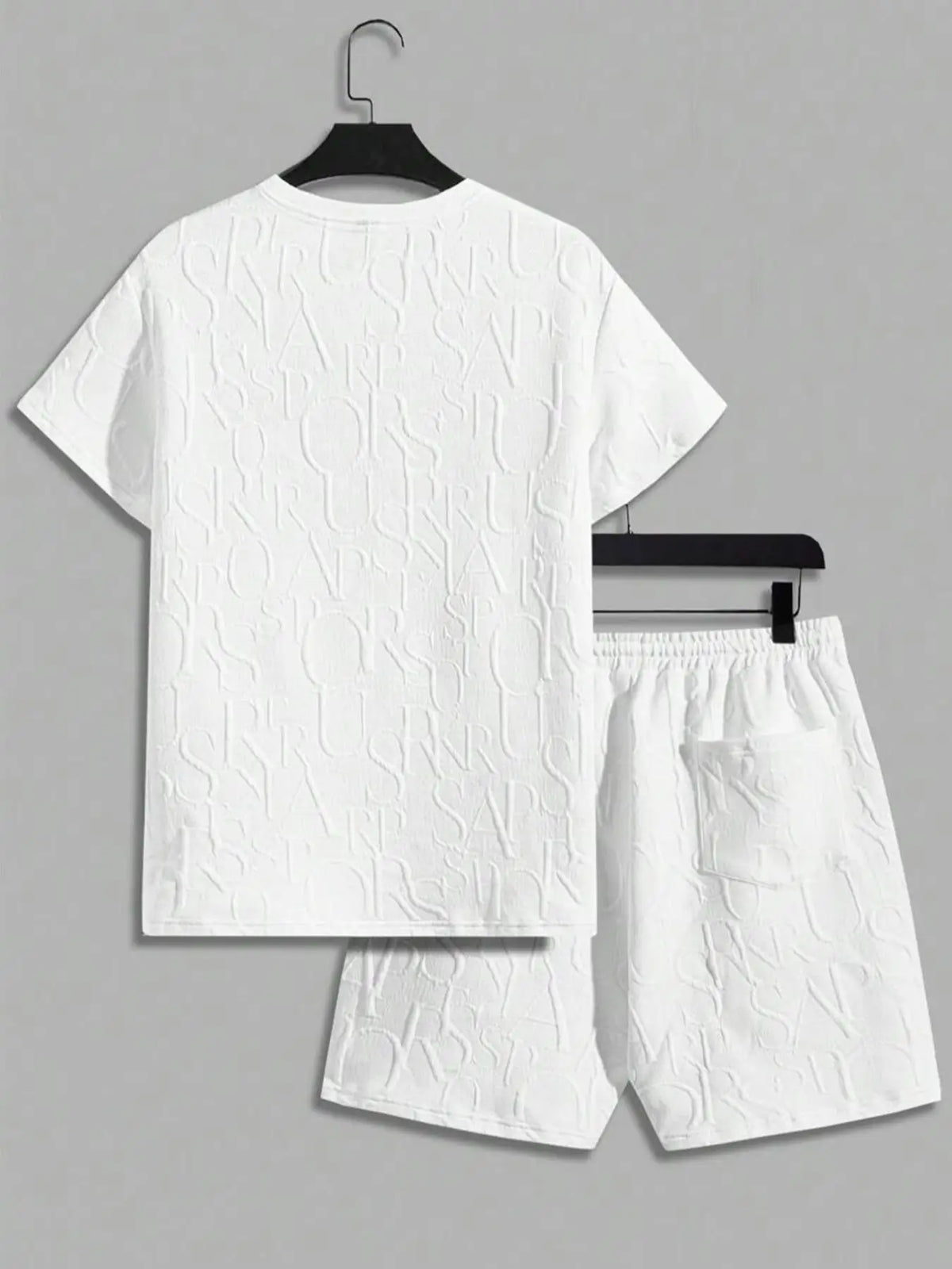 Men's Textured Letter Patched Round Neck Tee & Drawstring Shorts Two-Piece Set Regular Fit Casual Short Sleeve T shirt & Shorts