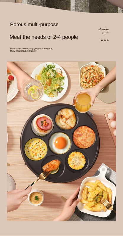 220V Professional Crepe Maker with 7 Holes Egg Burgers Crepes and Omelettes Baking Pan Perfect for Breakfast
