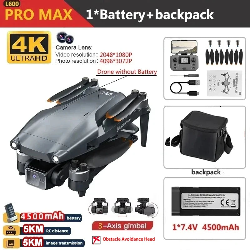 L600 PRO / L600 PRO MAX Drone 4K Professional HD Dual Cameras 3-axis Gimbal 5G WIFI Brushless Obstacle Avoidance Security Drone