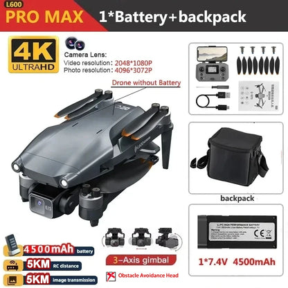 L600 PRO / L600 PRO MAX Drone 4K Professional HD Dual Cameras 3-axis Gimbal 5G WIFI Brushless Obstacle Avoidance Security Drone