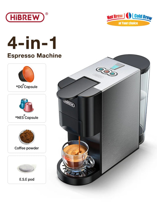 HiBREW Coffee Machine 4in1 Multiple Capsule Espresso Dolce Milk Nes ESE Pod Powder Coffee Maker Stainless Metal H3D