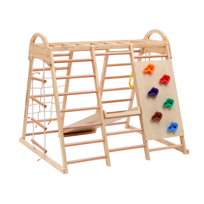 7-in-1 Climbing Scaffold, Include Swing, Swing Rings, Climbing Ladder, Climbing Board, Climbing Net, Slide, for Children's Room