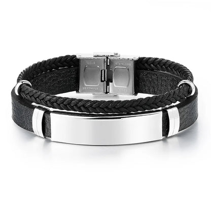 Bracelet Homme Twist Braid Leather Rope Bracelets For Men Stainless Steel Hiphop Rock Fashion Jewelry Accessories Wholesale