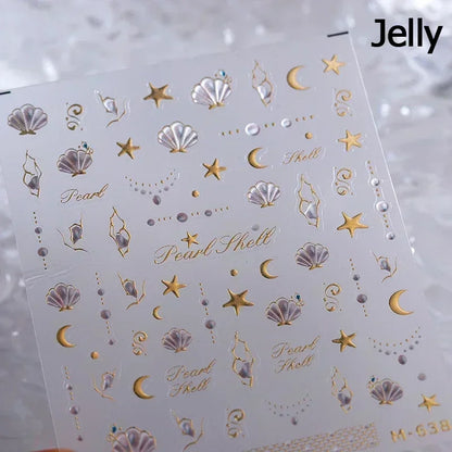 Colorful Bagful Jellyfish Bubbles Swimming Rings Rainbow Stars Ocean Starfish Self Adhesive 5D Nail Art Sticker Manicure Decal