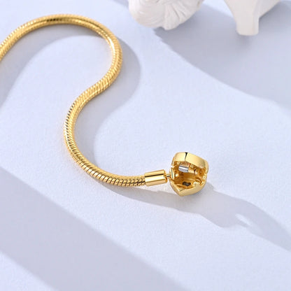 Original Bracelet 925 Sterling Silver Charm Bracelet 17-20CM Golden Heart Love Key Clover Bracelet Bangle Women Jewelry Gift
