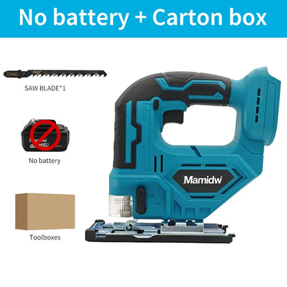 Mamidw Cordless Jigsaw Electric Curve Saw 3000RPM No-Load Speed, 20mm Stroke Length, 45° Tilting Function, Ergonomic Handle, Powered Precision Saw for Wood, Metal, Plastic Cutting, DIY & Professional Use (Tool Only) Compatib