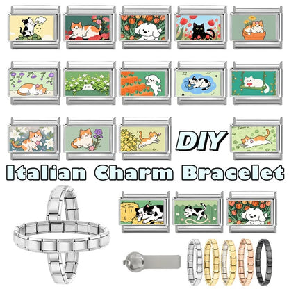 Y2K Cute Funny Sofa Cats Dogs Italian Charm Fit 9mm Stainless Steel Women DIY Bracelet Drop Shipping Fashion Jewelry Wholesale