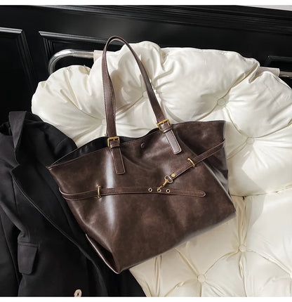 Tote Bag Designer Retro PU Leather Shoulder Handbag for Women Winter Trend Y2K Fashion Handbags Females Travel Luxury Tote Bags