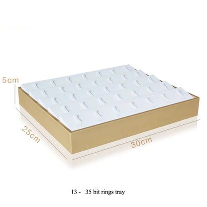 Luxury Gold White PU Leather Necklace Ring Earring Holder Jewelry Tray Series Jewelry Disply Jewellery Organizer Box