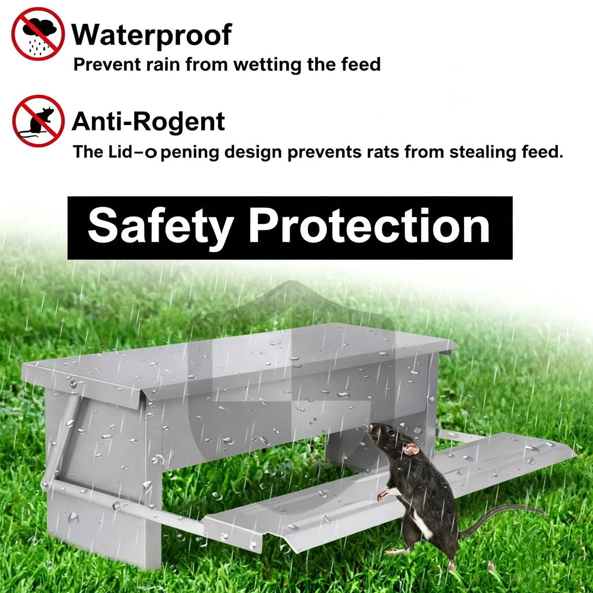 Automatic Feeder, Feeding Trough with Automatic Pedal & Mouse Protection Lid, 5KG/10KG Chicken Feeder for Farm Animals