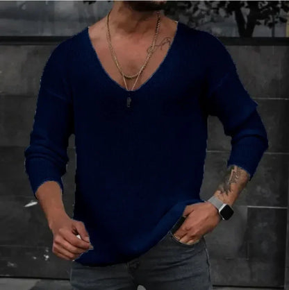New 2026 Men's Casual Long Sleeve Knitted Sweaters Tops Solid Fashion Pullover Tops For Men Harajuku V-neck Streetwear Jumper