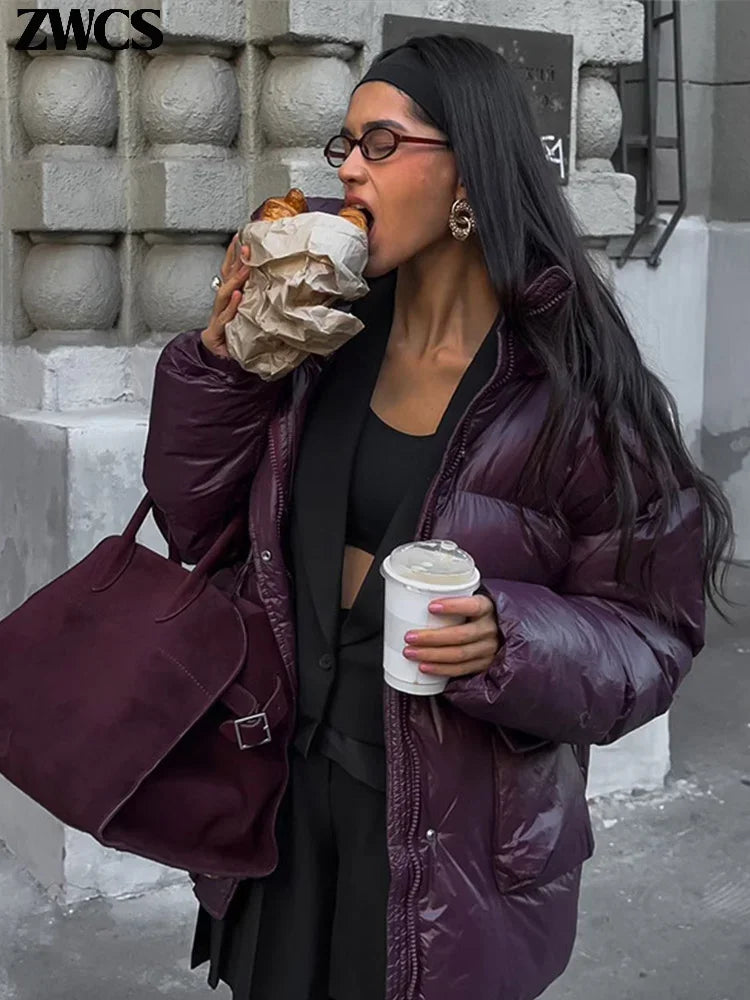 Vintage Zipper Cotton Coat Women Hooded Full Sleeve Pockets Drawstring Overcoats 2025 Winter New Lady Fashion Warm Streetwear