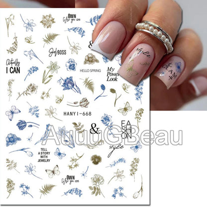 3d Nails Art Decals Spring Fruits Pink Full Tips Peony Magnolia Flowers Adhesive Sliders Stickers Decoration For Nails Manicure