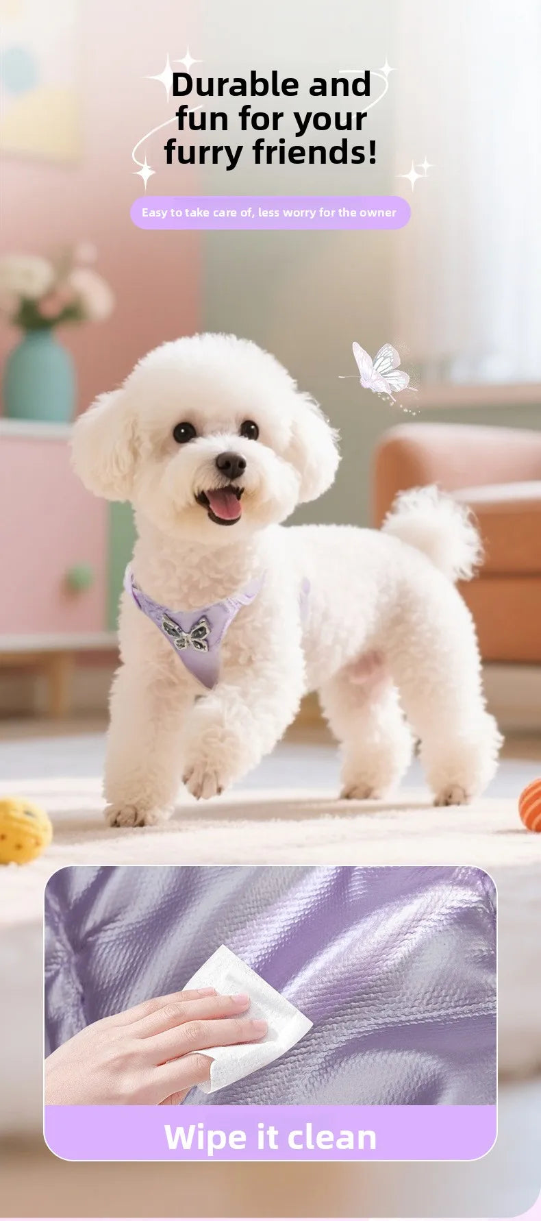 Butterfly Decor & Matching Leash Dog Harness for Small Dogs - Escape Proof Lightweight Vest