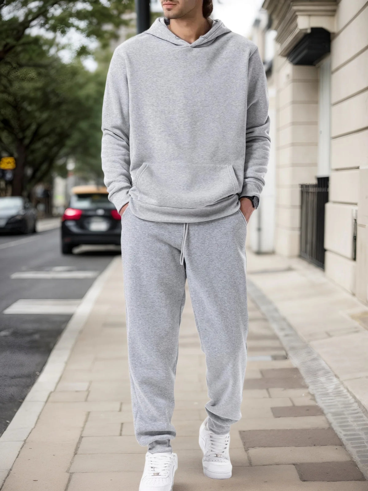 Men's Autumn and Winter Solid Color Hoodie+jogging Pants Two-piece Set Fashionable Outdoor Casual Sportswear Men's Tracksuit