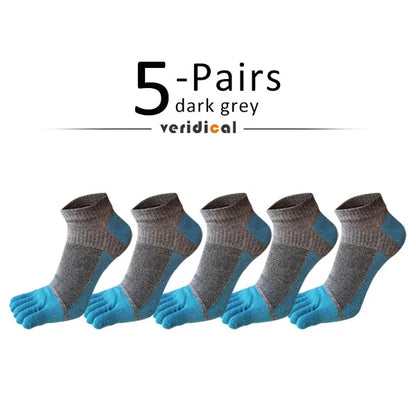 1/5 Pairs Summer Toe Ankle Socks Cotton Colorful Mesh Breathable Shallow Mouth Sweat-Absorbing Deodorant No Show 5 Finger Socks