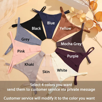4PCS/Set Silk Seamless Thongs for Women Sexy Low Rise Panties Female Ultra Thin Breathable Underwear G-String T-Back Underpants