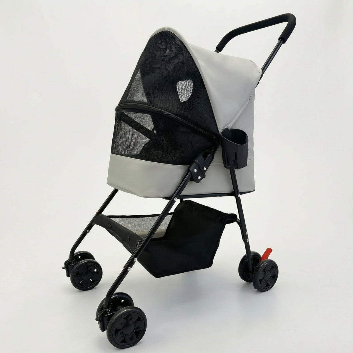 Pet Stroller with Cup Holder Collapsible Pet Stroller with Storage Basket Compact Portable for Small Dogs, Outdoor Walks, Travel