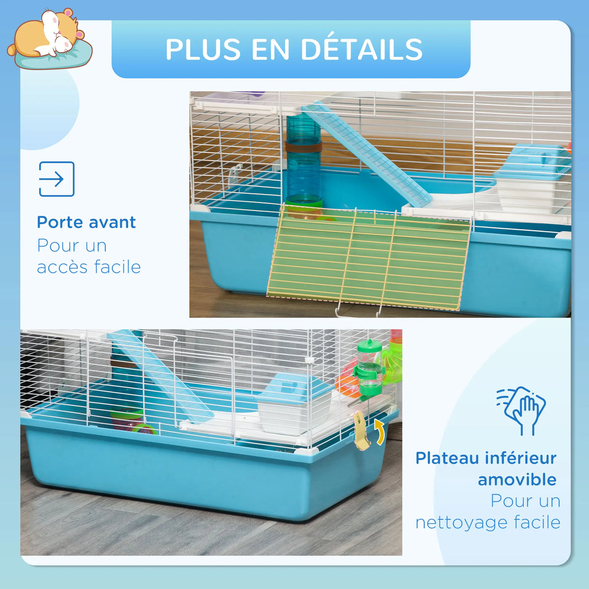 3-level rodent hamster Cage with tunnel, bottle of water, wheel, house, dark ladder. 59L x 36W x 47H cm rat cage hamster cage animals cage rat rat hamster cage