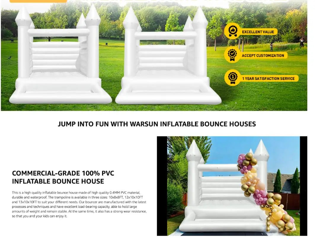 Commercial Durable White Wedding Bounce House Inflatable Combo Bouncy Castle With All Pvc For Indoor Outdoor Kids And Tollders