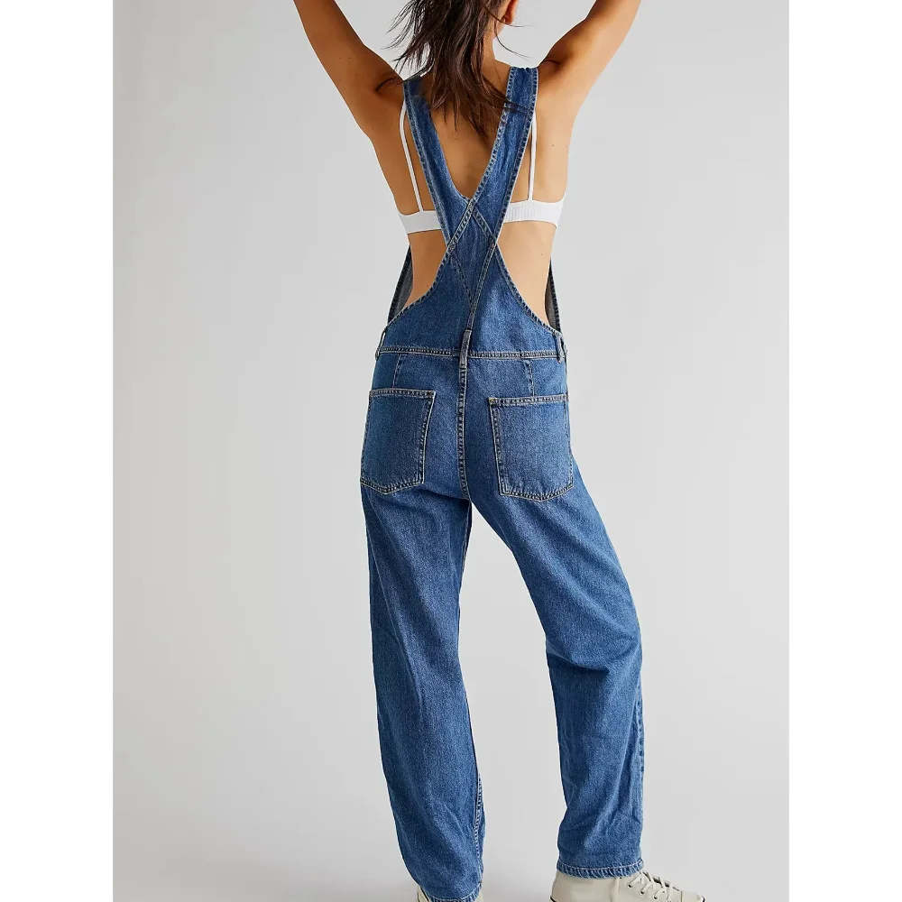 Fashion Jeans Overalls for Women Loose Fit Classic Bib Casual Jean Stretchy Denim Overall Jumpsuit Tapered Leg Jean Pants